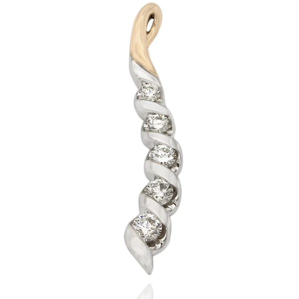 14K Two Tone Curved Diamond Drop Pendant