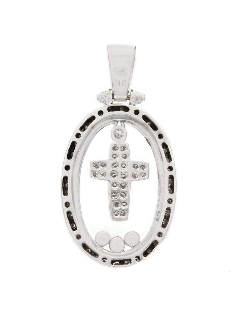 Oval Shaped Diamond Pendant with Center Cross Diamond Pendant in 18k White Gold