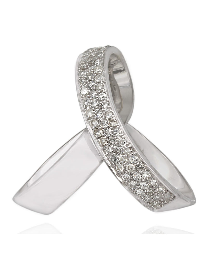 Pave Diamond Trinity Slide Pendant with Single Cut Diamonds in 14k White Gold