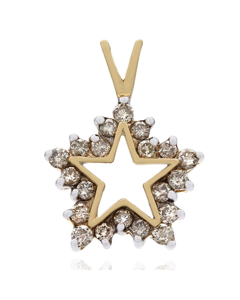 Round Diamond Star Pendant in Two-Tone 10k White and Yellow Gold