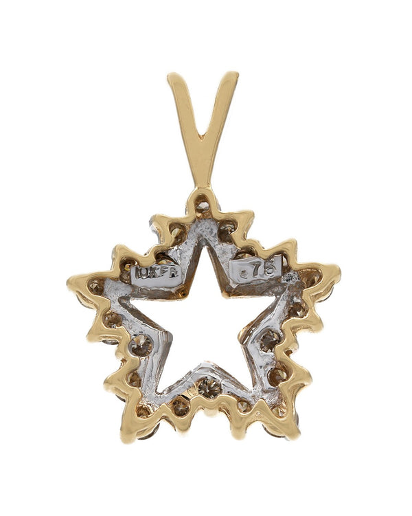 Round Diamond Star Pendant in Two-Tone 10k White and Yellow Gold