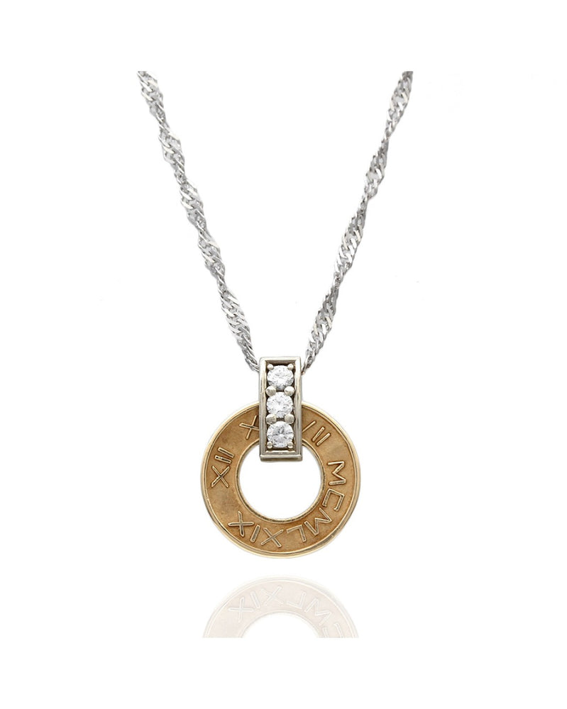 Roman Numeral Diamond Circle Drop Pendant