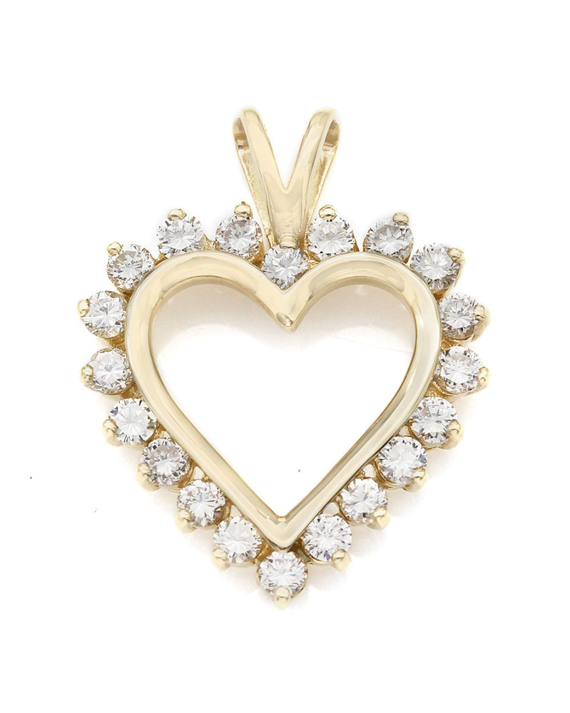 Diamond, Open Heart Pendant in Yellow Gold