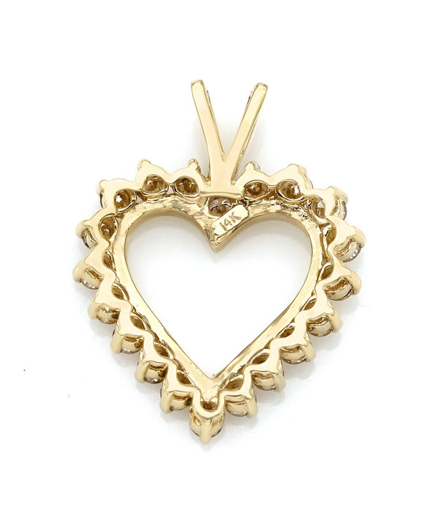 Diamond, Open Heart Pendant in Yellow Gold