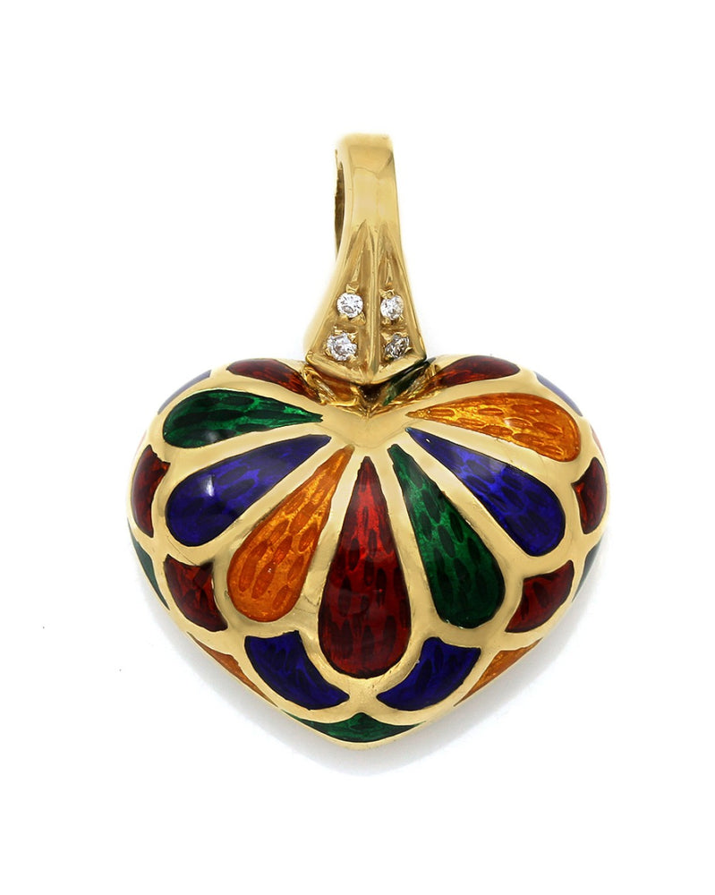 Multi Color Enamel Heart Pendant with Diamond Accent Bail