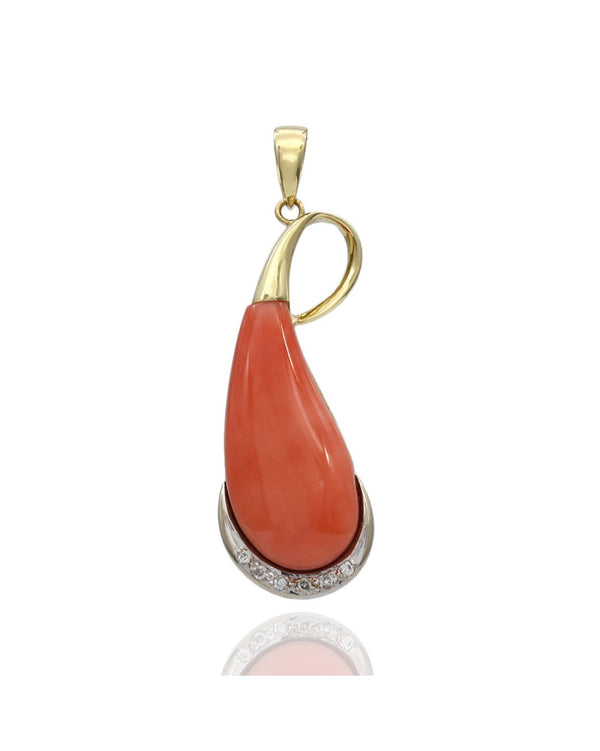 Coral and Diamond Accent Teardop Pendant