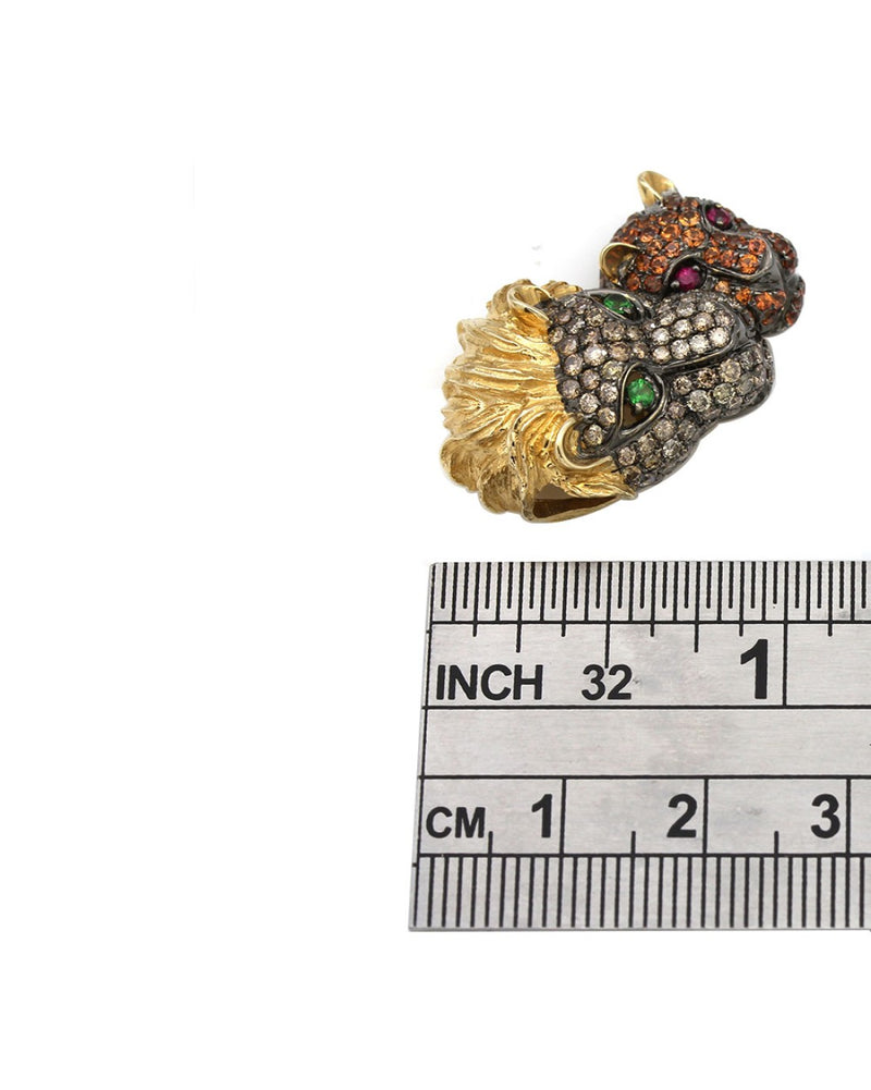 Multi Gemstone Lion Heads Pendant