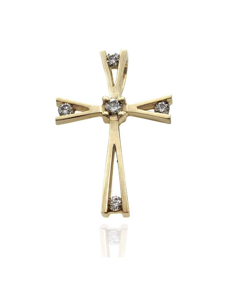 Five Diamond Open Cross Pendant