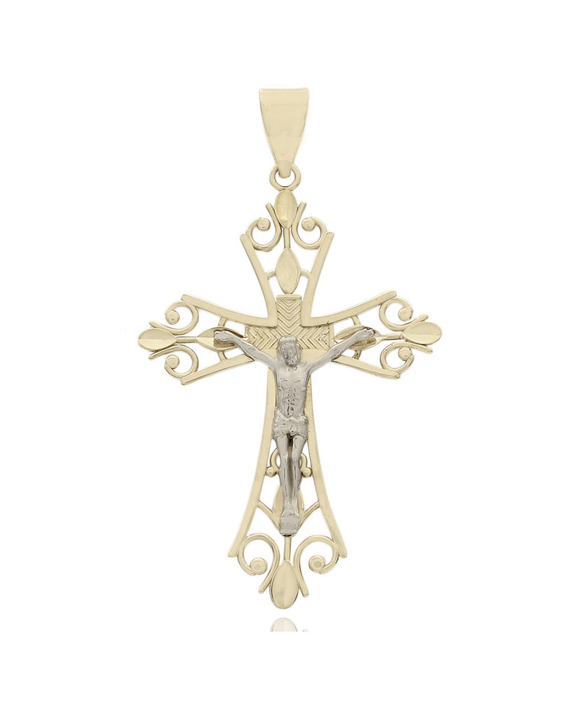 Open Cut Crucifix Pendant in White and Yellow Gold