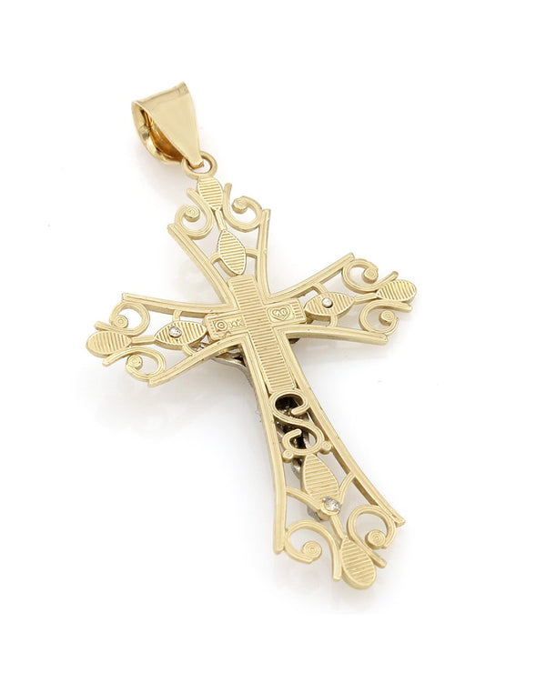 Open Cut Crucifix Pendant in White and Yellow Gold