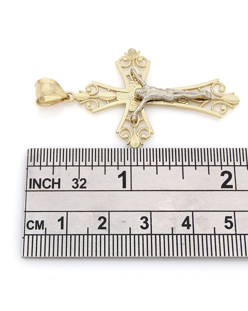 Open Cut Crucifix Pendant in White and Yellow Gold