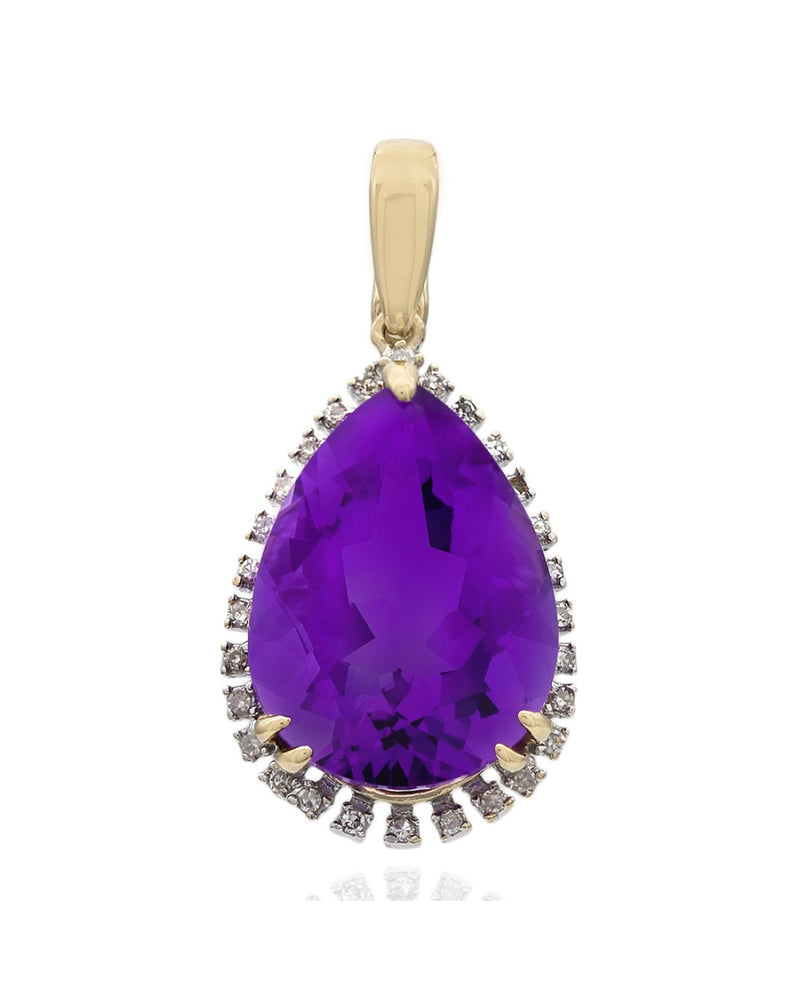 Pear Amethyst and Diamond Halo Pendant