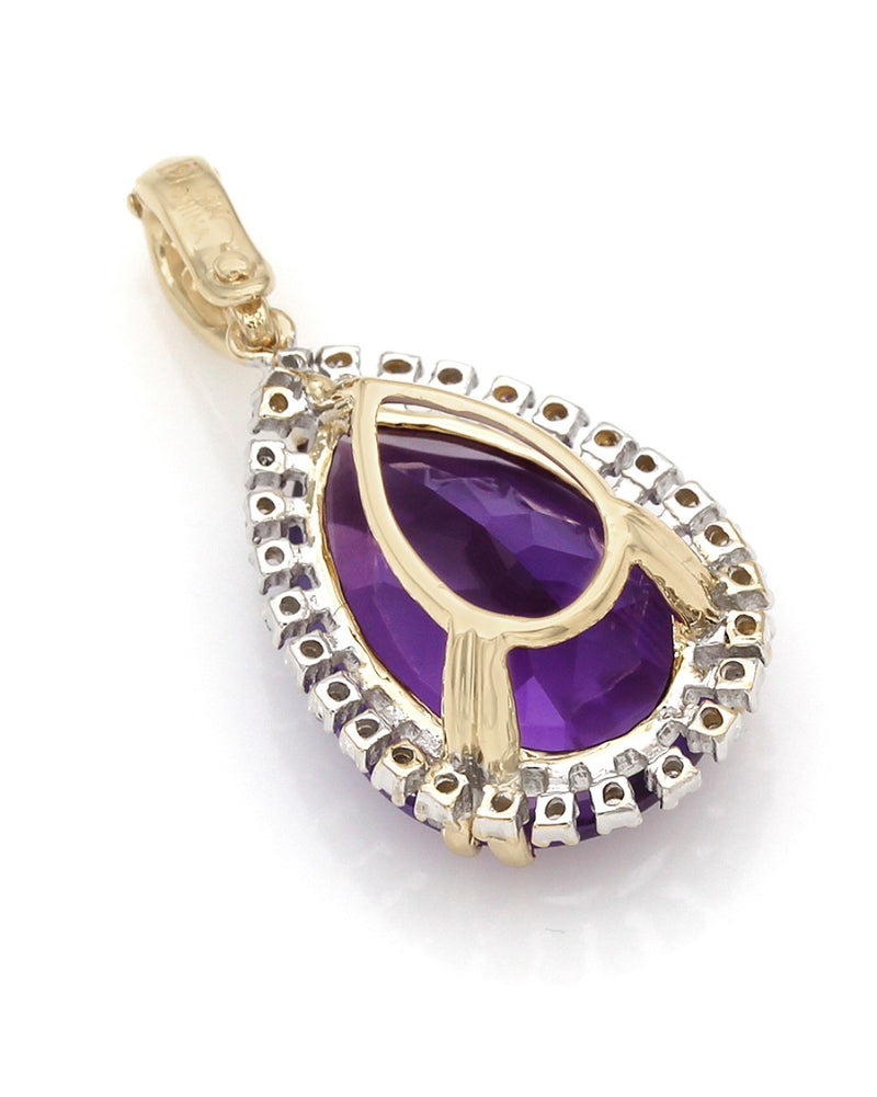 Pear Amethyst and Diamond Halo Pendant