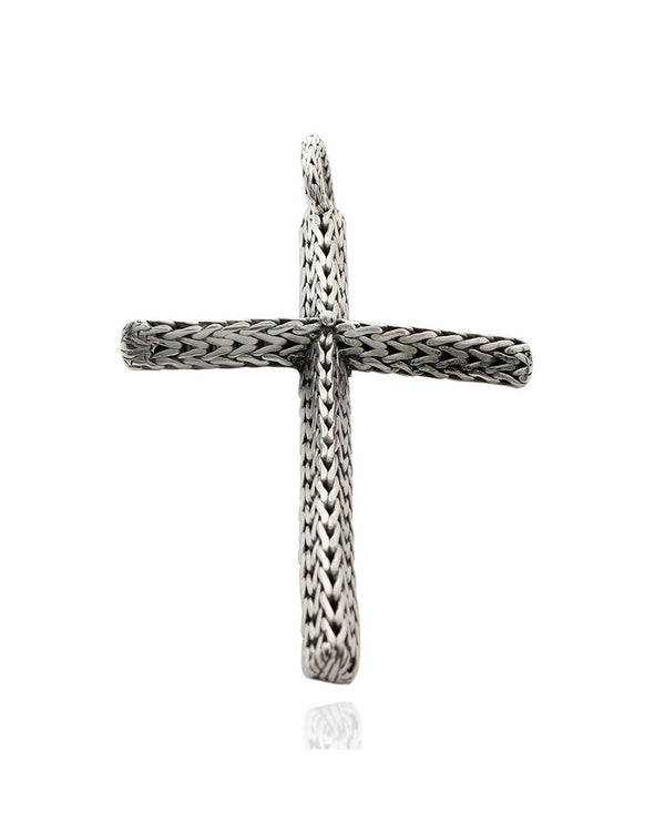 Foxtail Chain Cross Pendant in Silver