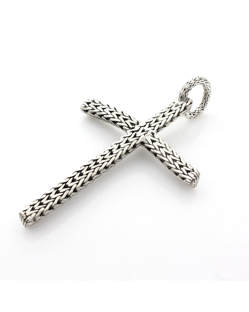 Foxtail Chain Cross Pendant in Silver