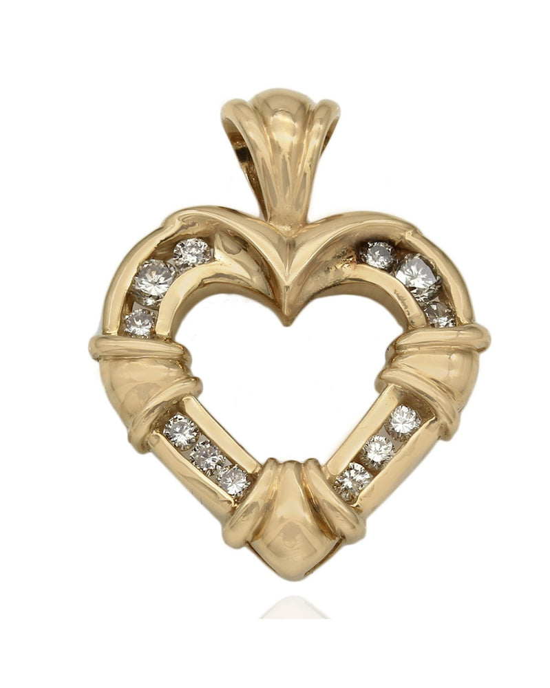 Diamond Open Heart Pendant in Yellow Gold