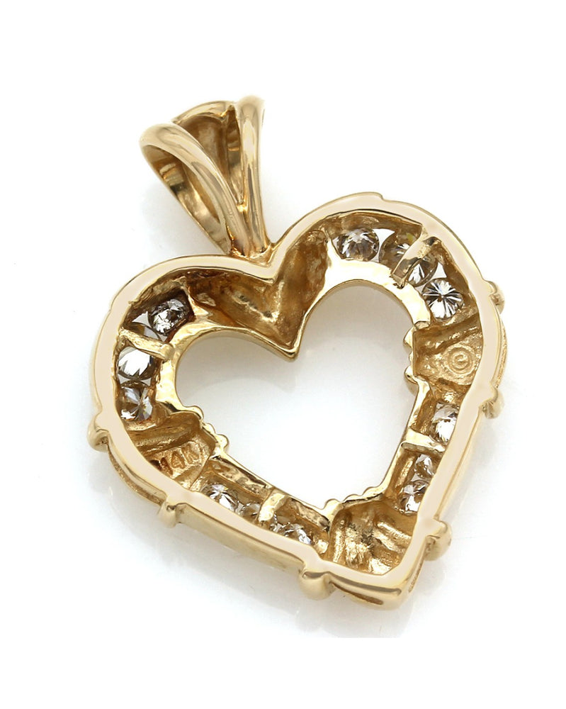 Diamond Open Heart Pendant in Yellow Gold