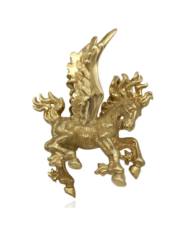 Levin Textured, Three Dimensional, Pegasus Pendant in Yellow Gold