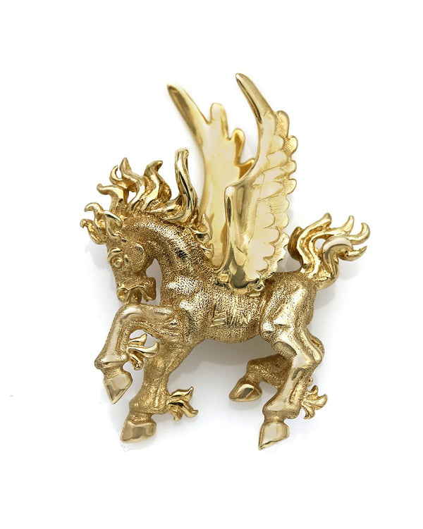 Levin Textured, Three Dimensional, Pegasus Pendant in Yellow Gold