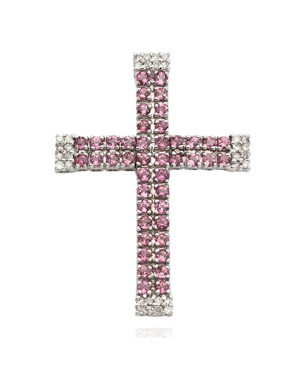 Pink Tourmaline and Diamond Cross