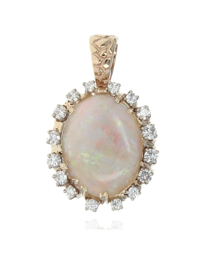 17.4 x 13.5mm Oval Opal and 0.96ctw Diamond Pendant in 14K Yellow Gold