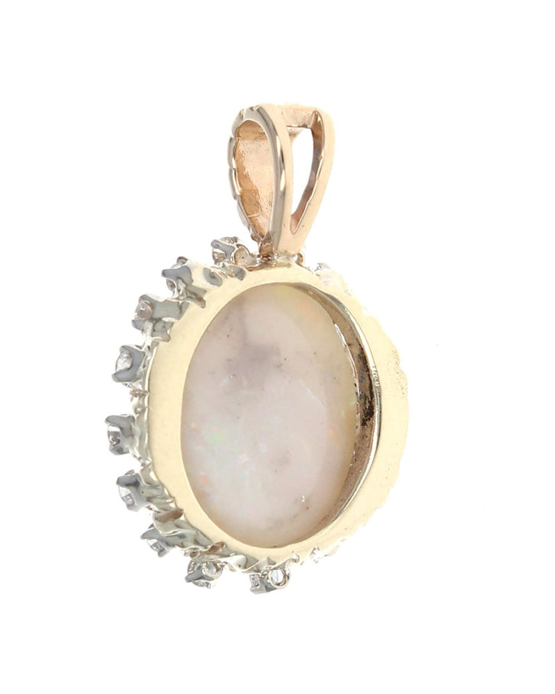 17.4 x 13.5mm Oval Opal and 0.96ctw Diamond Pendant in 14K Yellow Gold