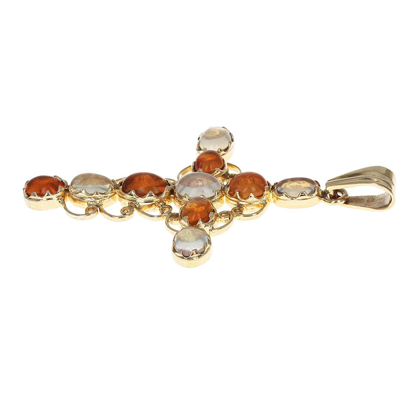 Oval Orange and White Jelly Opal Cross Pendant