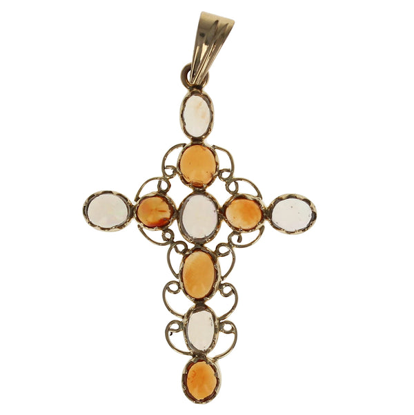 Oval Orange and White Jelly Opal Cross Pendant