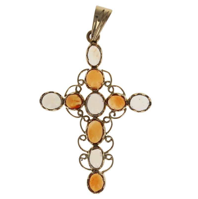 Oval Orange and White Jelly Opal Cross Pendant