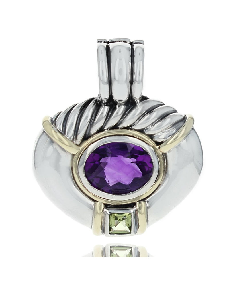 David Yurman Amethyst Cushion Square Peridot Enhancer Pendant