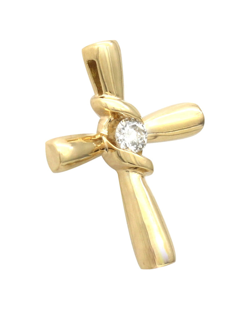 Diamond Solitaire Bypass Cross in Yellow Gold