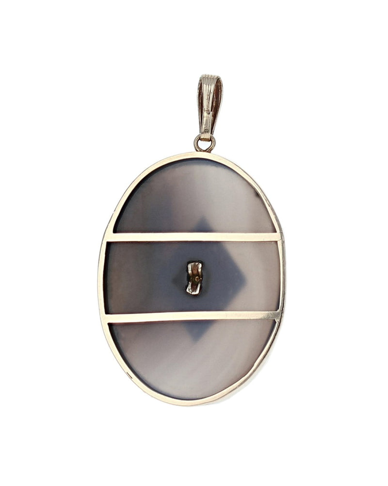 Oval Moss Agate and Diamond Pendant in Yellow Gold