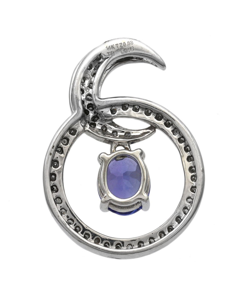 Tanzanite and Diamond Crescent Circle Drop Pendant in White Gold