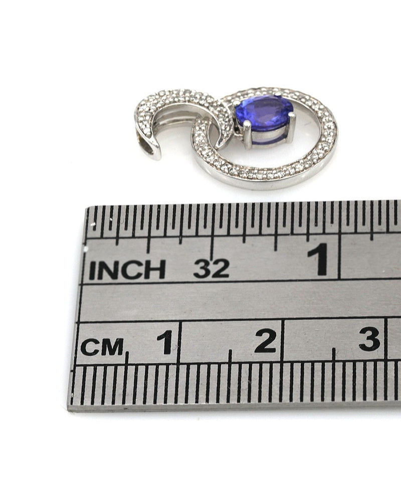 Tanzanite and Diamond Crescent Circle Drop Pendant in White Gold