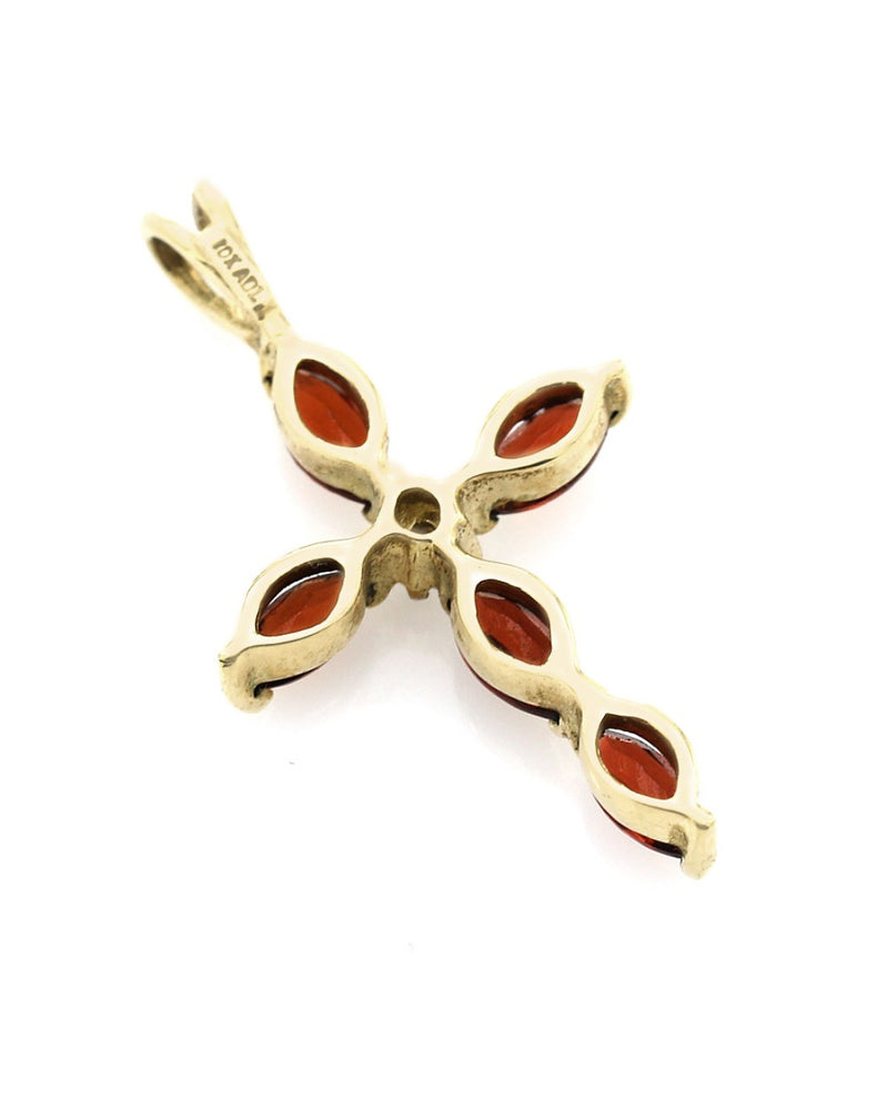 Pyrope Garnet & Diamond Cross Pendant in Yellow Gold