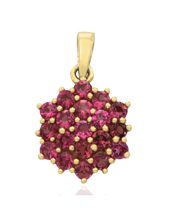 Pink Tourmaline Cluster Pendant in Yellow Gold