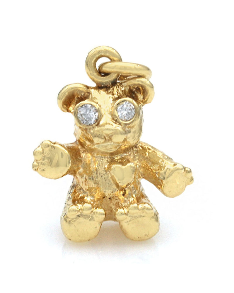 Minature Bear Charm Pendant with Diamond Eyes