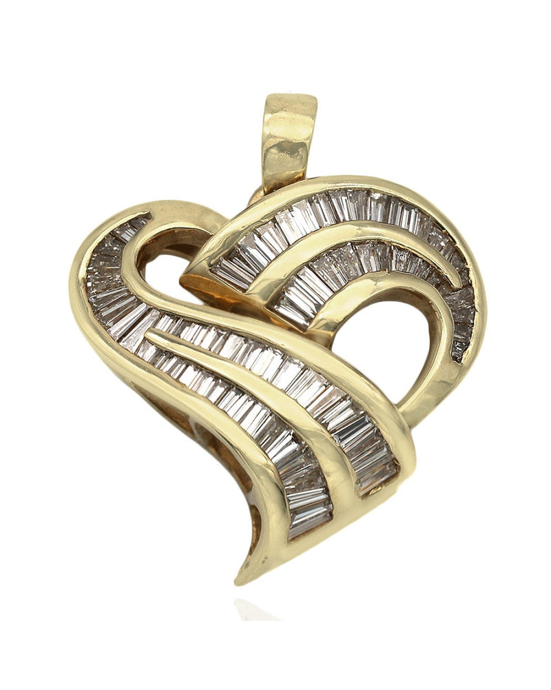 2 Row Baguette Diamond Heart Pendant