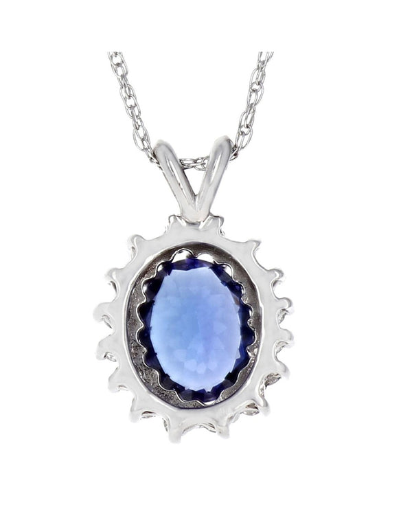 Tanzanite and Diamond Halo Pendant in White Gold