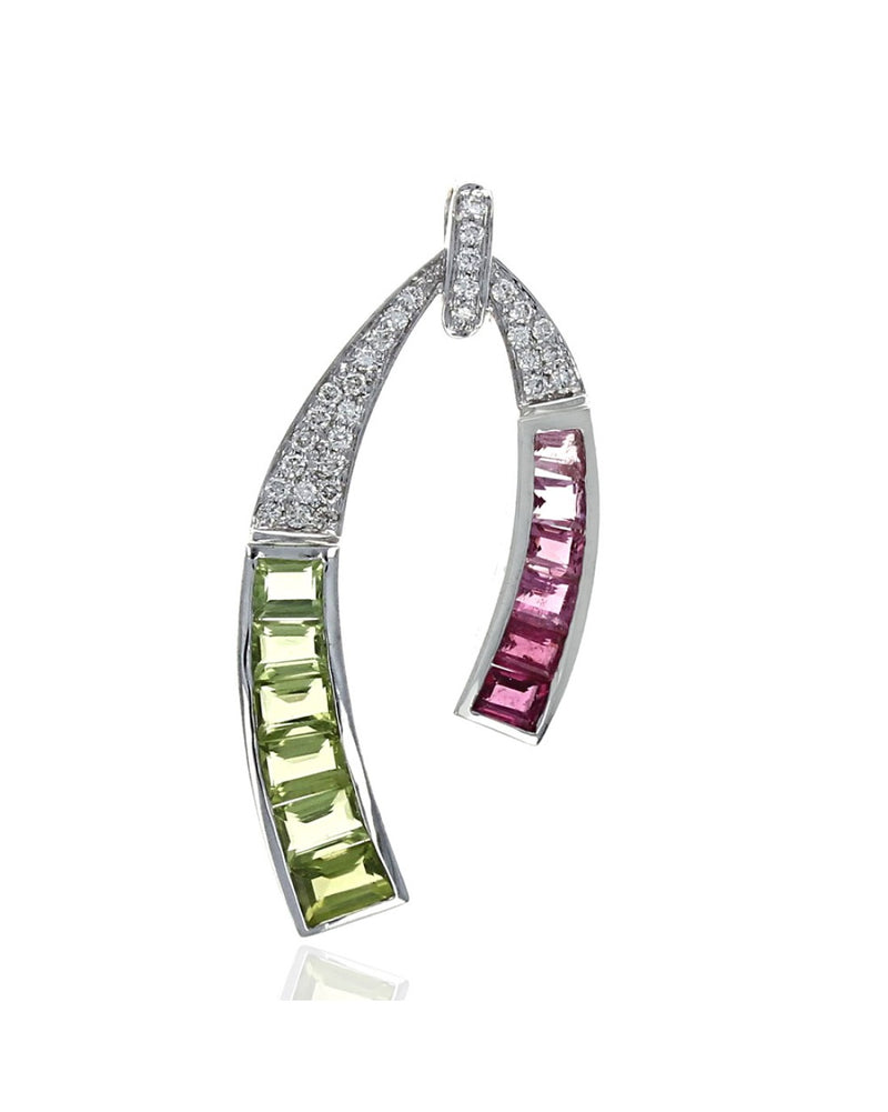 Peridot, Pink Tourmaline and Diamond Open Bypass Pendant