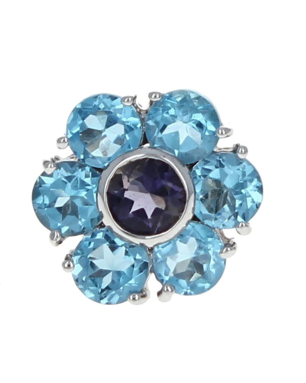 Iolite and Topaz Flower Enhancer Pendant in White Gold