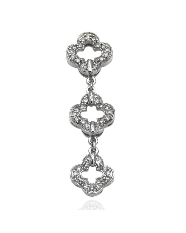 Diamond Open Quatrefoil Graduated Drop Pendant in White Gold