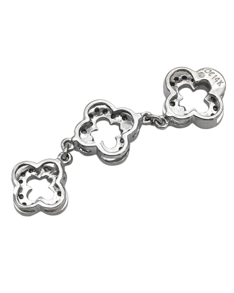 Diamond Open Quatrefoil Graduated Drop Pendant in White Gold