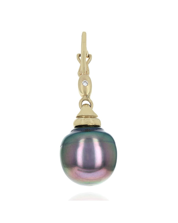 Tahitian Black Pearl and Diamond Accent Enhancer Pendant in Yellow Gold