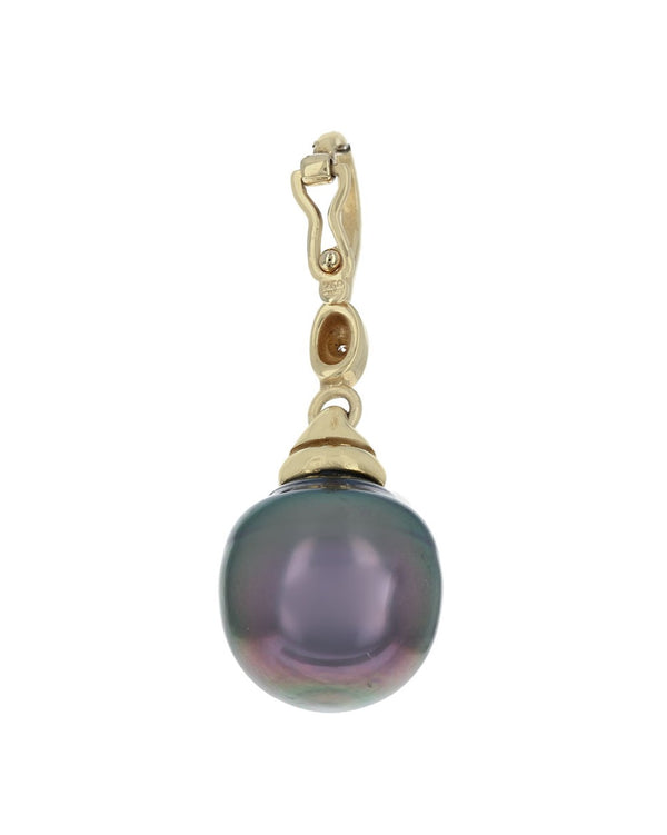 Tahitian Black Pearl and Diamond Accent Enhancer Pendant in Yellow Gold