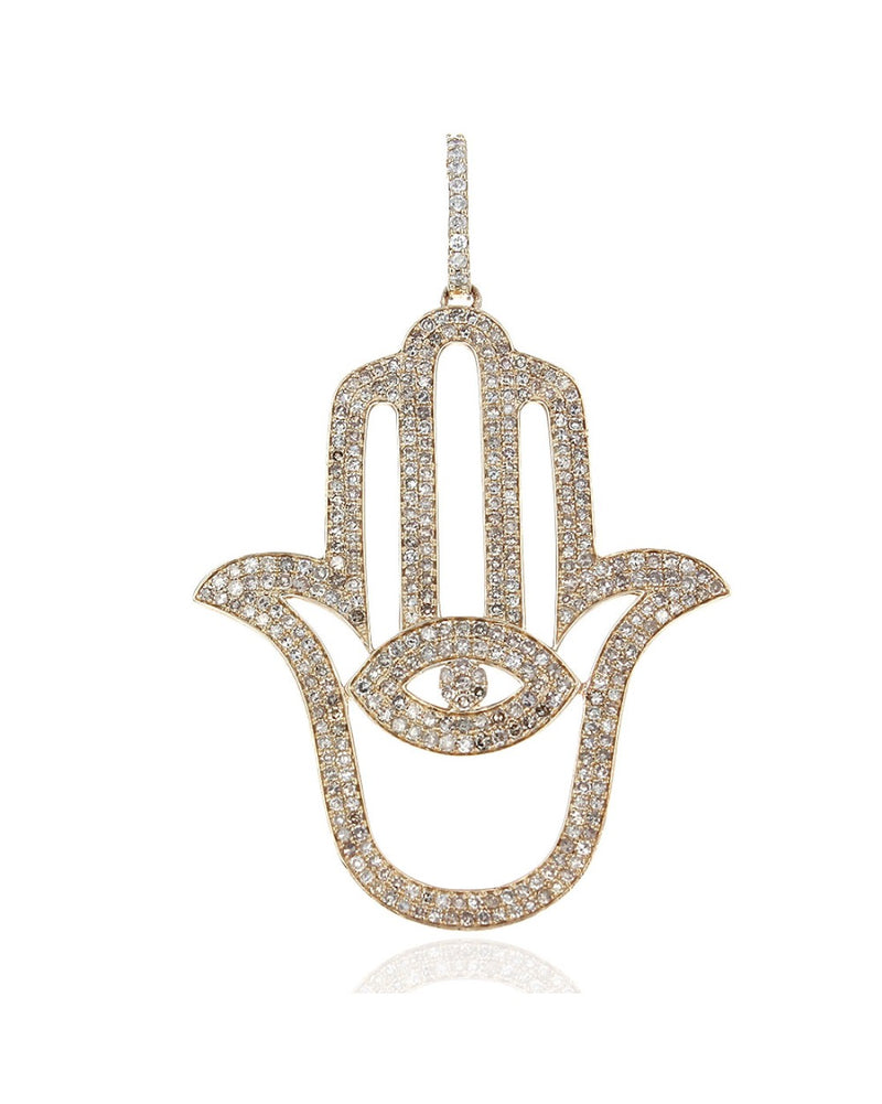 Pave Diamond Large Hamsa Pendant in Yellow Gold