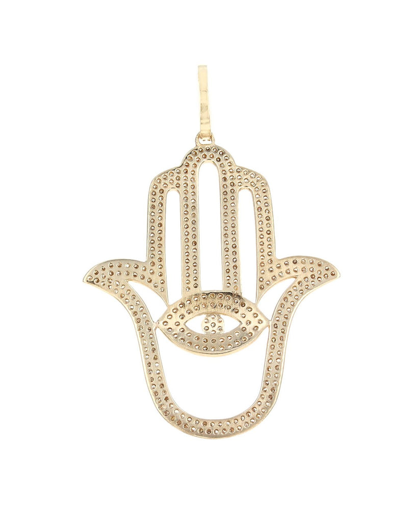 Pave Diamond Large Hamsa Pendant in Yellow Gold