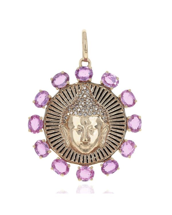 Pink Sapphire and Diamond Buddha Pendant