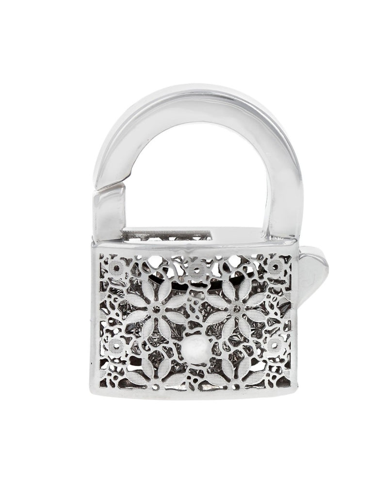 Etched Floral Padlock Charm in White Gold