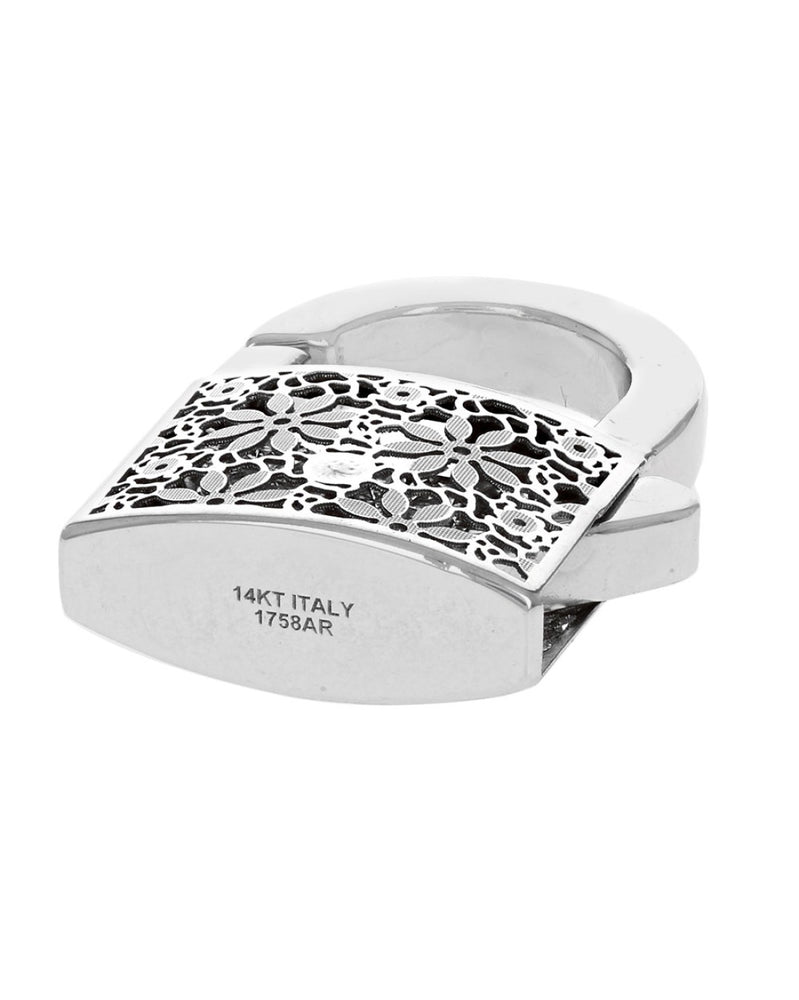 Etched Floral Padlock Charm in White Gold